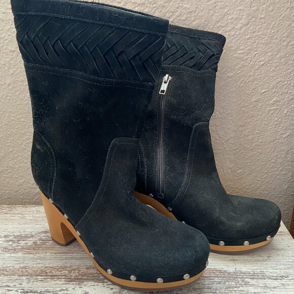 UGG Australia Annaliza Black Suede Mid-Calf Clog Boots Size 7 - Picture 1 of 6